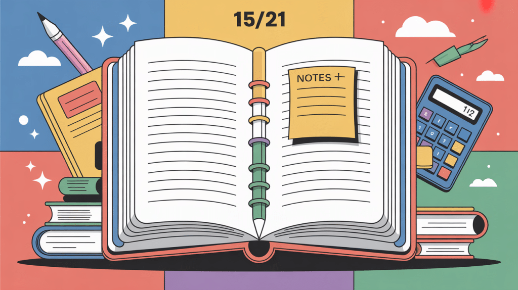 Illustration carnet de notes avec 15/21 en vedette