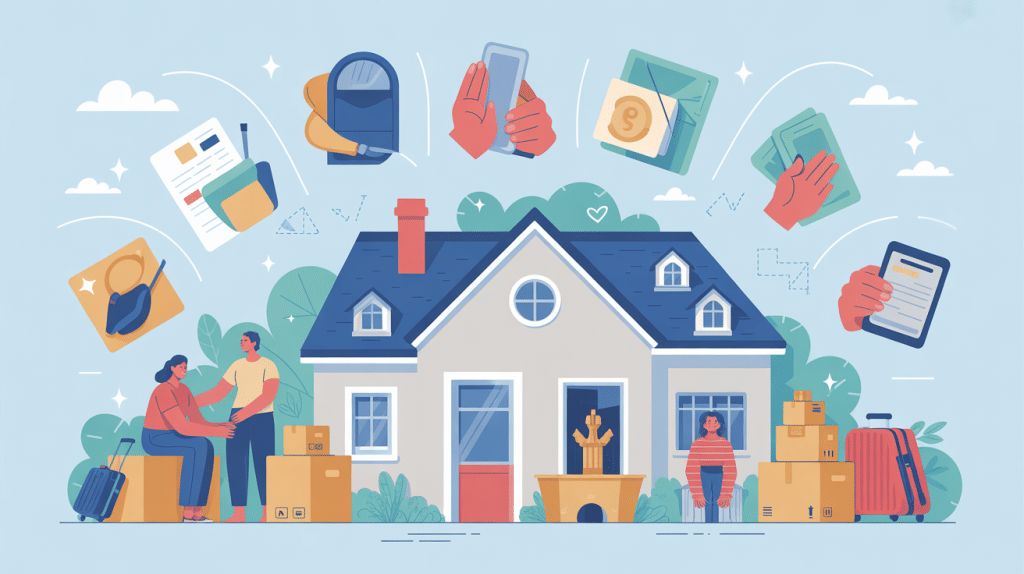 Aide financière pour un déménagement illustration famille et cartons