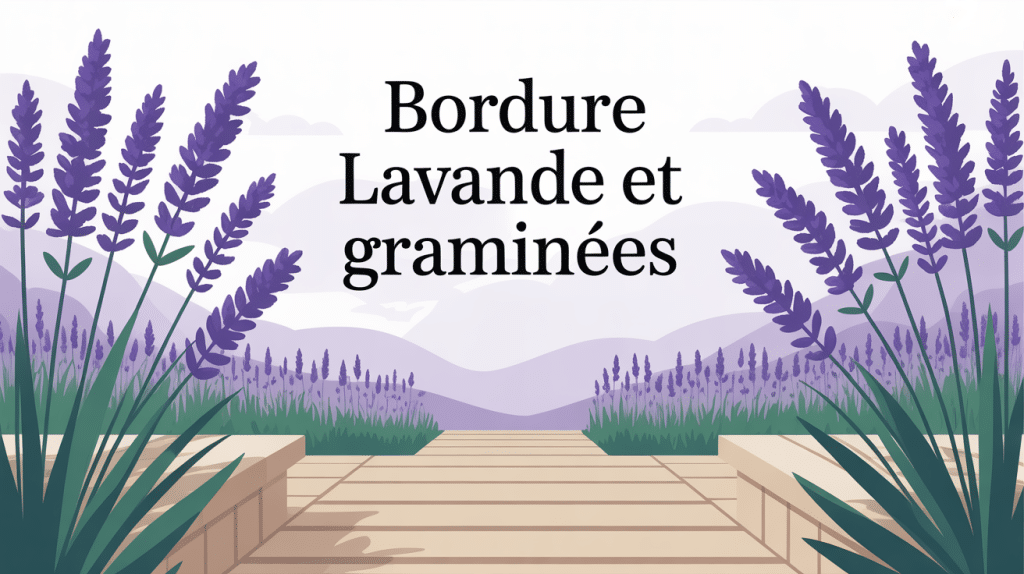 bordure lavande et graminées élégante en jardin moderne