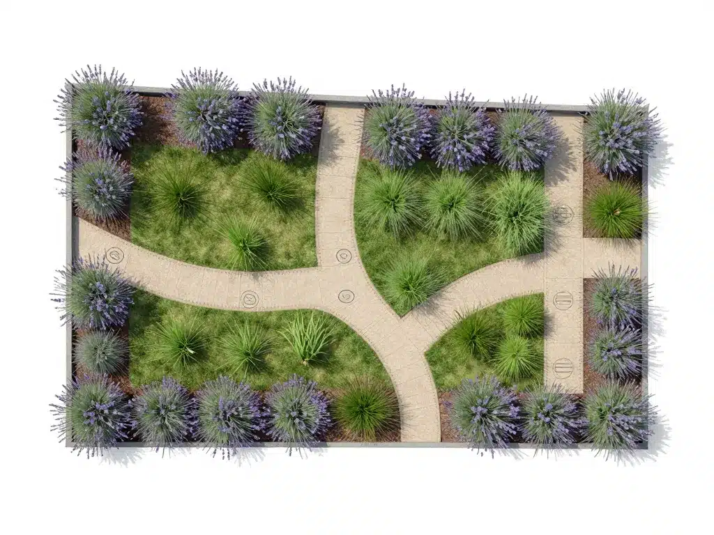 schéma tracé bordure lavande et graminées