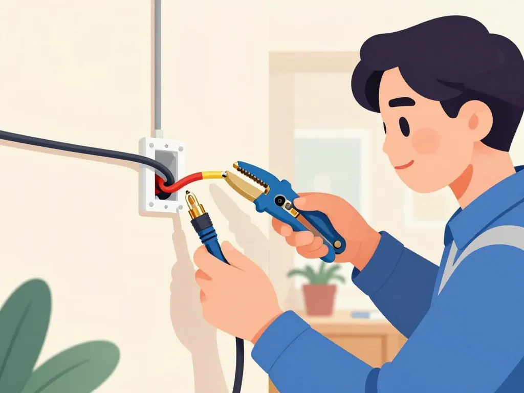 technicien installant cables coaxial sans perte signal