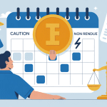 Illustration caution non rendue après 1 mois avec calendrier et balance