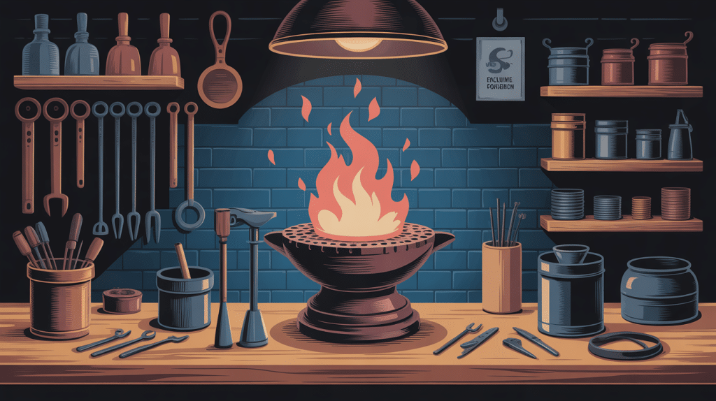 Enclume forgeron entourée d’outils dans atelier traditionnel