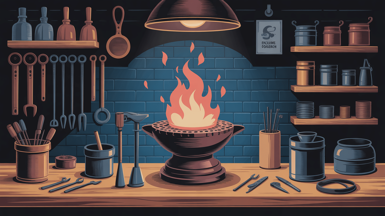 Enclume forgeron entourée d’outils dans atelier traditionnel