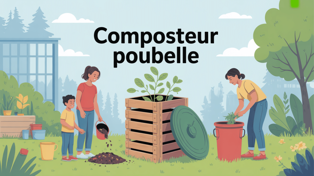 fabriquer un composteur avec une poubelle illustration familiale jardin