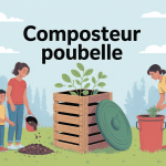 fabriquer un composteur avec une poubelle illustration familiale jardin