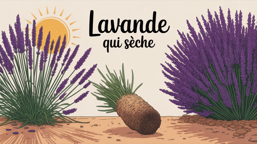 Illustration maladie lavande qui sèche et lavande saine au jardin