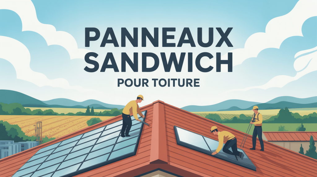 pose panneaux sandwich pour toiture sur bâtiment agricole illustration SEO