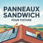 pose panneaux sandwich pour toiture sur bâtiment agricole illustration SEO
