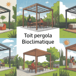 Illustration toit pergola bioclimatique différents types en jardin