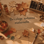 bricolage automne maternelle avec feuilles, pommes de pin et enfants