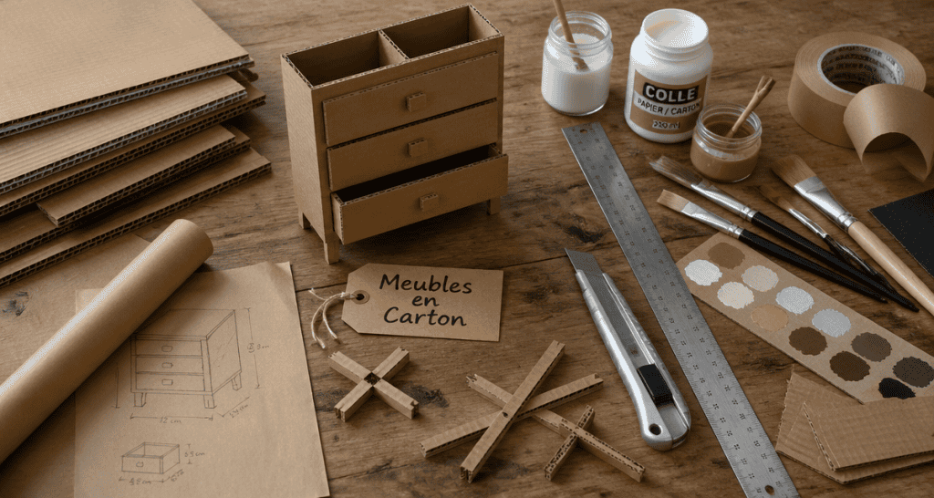 meuble en carton fabrication atelier outils matériaux