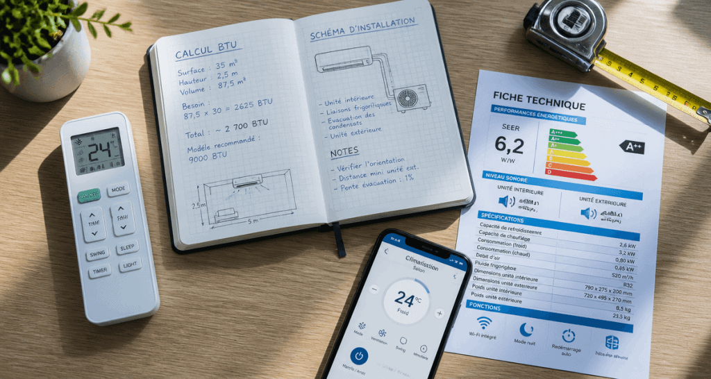 avis sur climatiseur avec accessoires et fiche technique