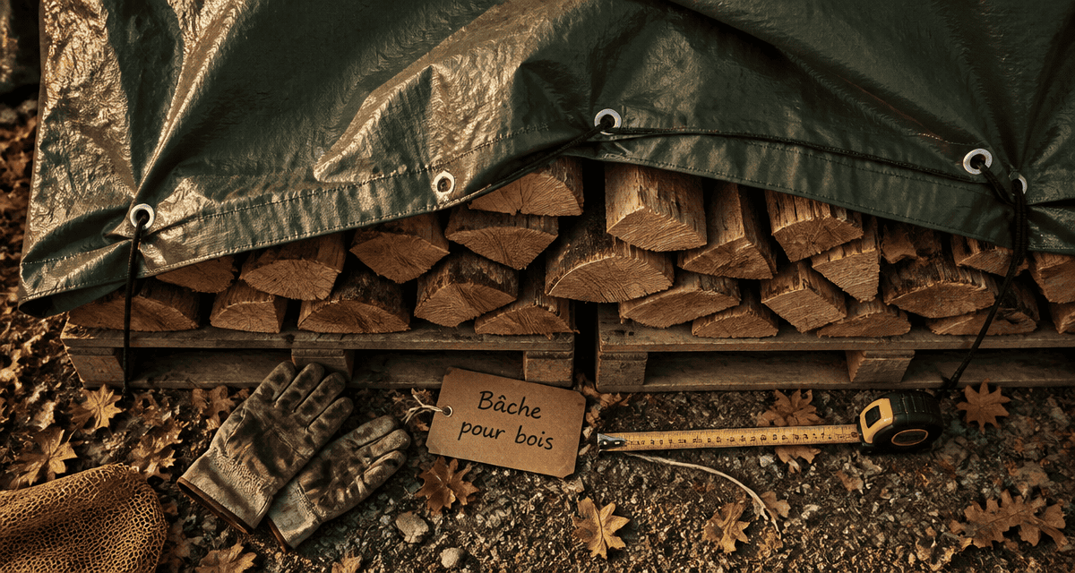 bache pour bois sur tas de buches