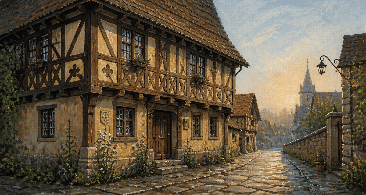 Colombage maison chêne décorée village