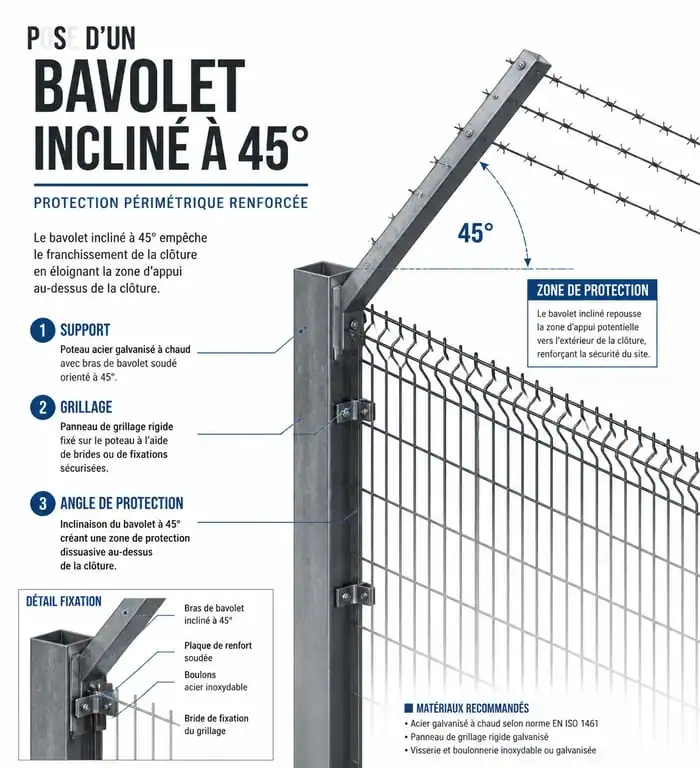 Schéma de fabrication d'un bavolet pour clôture anti-fugue