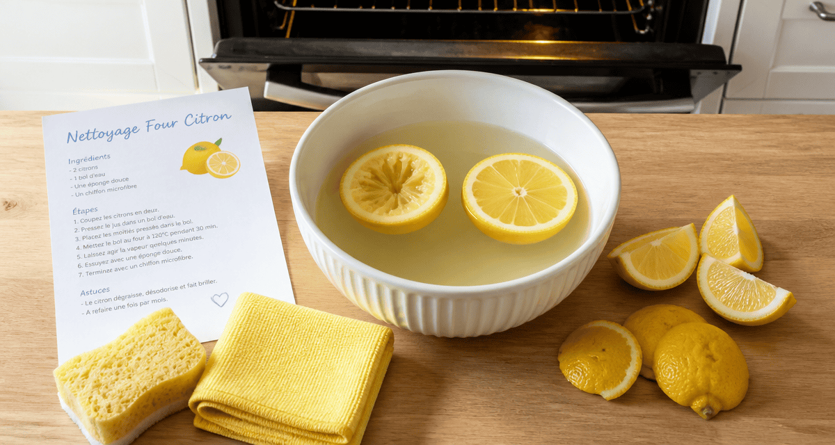 Nettoyage four citron bol eau citronnée et accessoires