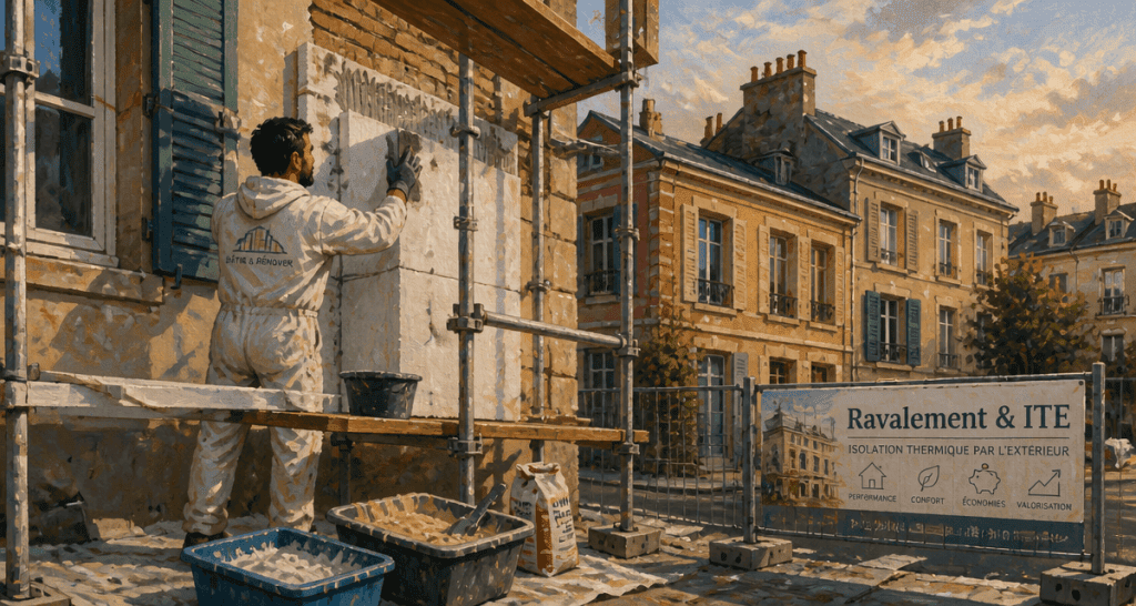 Ravalement ITE sur façade immeuble ancien