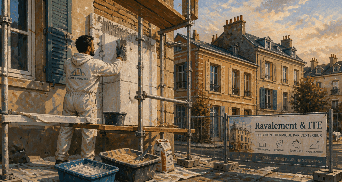 Ravalement ITE sur façade immeuble ancien