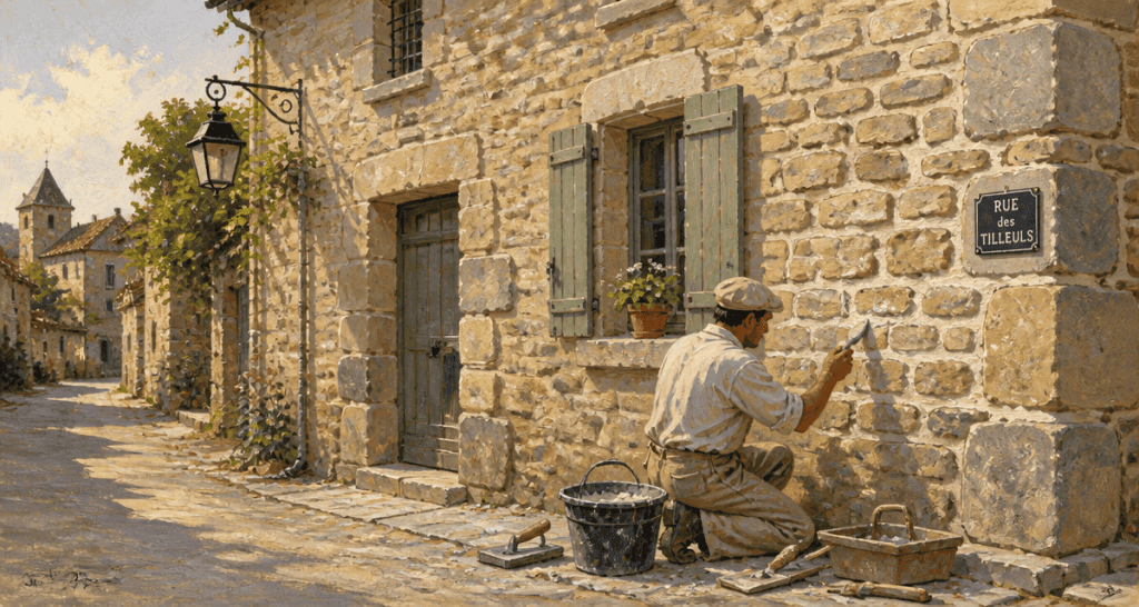 Renovation facade pierre apparente village