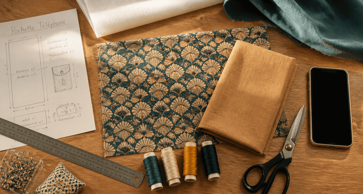 tuto pochette en tissu pour téléphone portable vue atelier couture