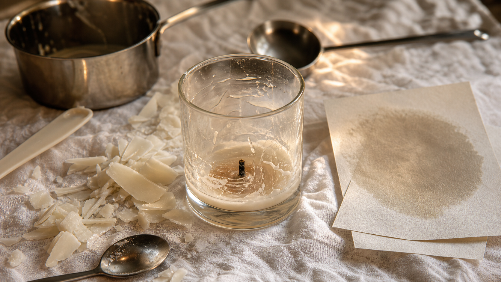 Comment enlever cire de bougie : pot en verre, papier absorbant et tissu
