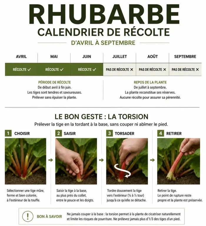 Calendrier et technique pour récolter la rhubarbe au potager
