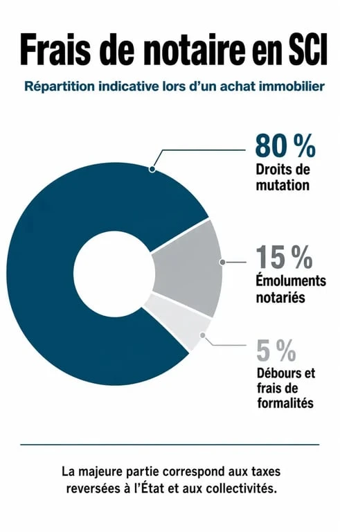 Répartition des frais de notaire pour une SCI : droits de mutation, émoluments et débours.