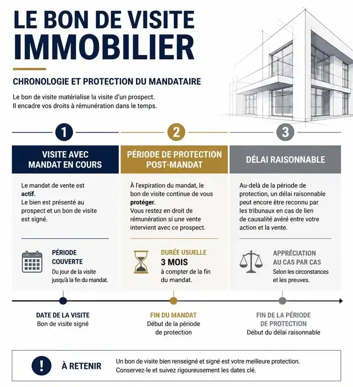 Infographie sur la durée de validité d'un bon de visite agence immobilière