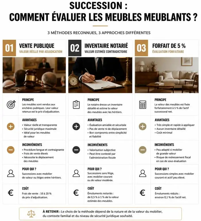 Comparatif des méthodes d'évaluation des meubles meublants pour une succession
