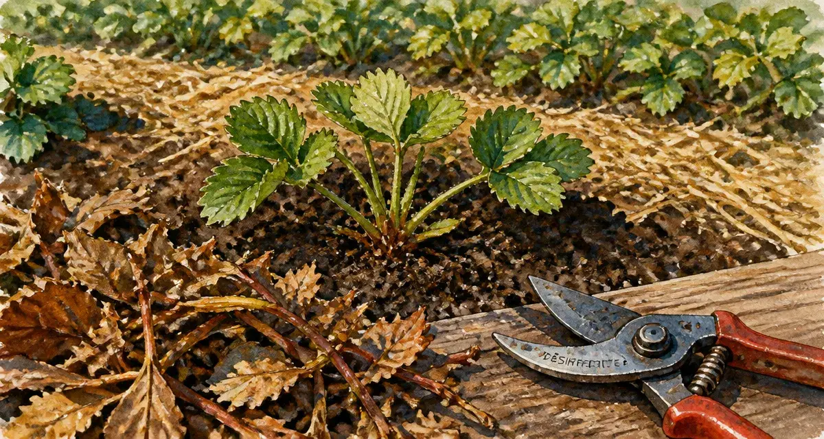 Faut il couper les feuilles des fraisiers avant l’hiver : sécateur et rosace intacte
