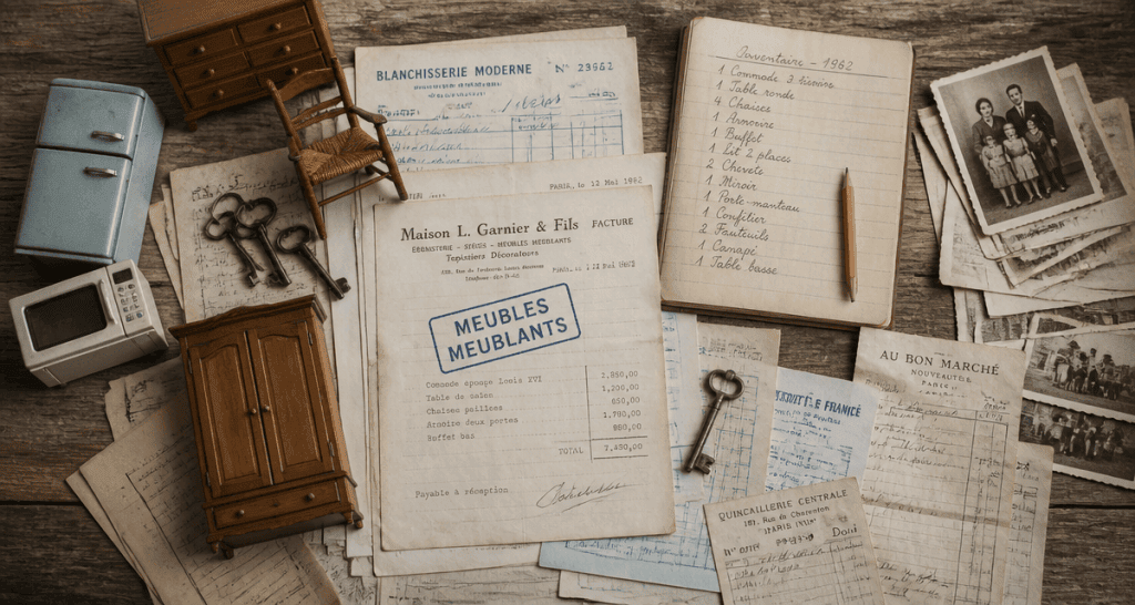 liste des meubles meublants succession sur une table