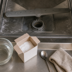Nettoyer son lave-vaisselle au vinaigre blanc et bicarbonate : vinaigre et bicarbonate sur cuve