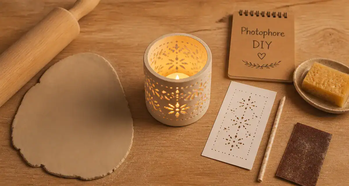 Photophore pate autodurcissante semi-fini, trous pour bougie LED