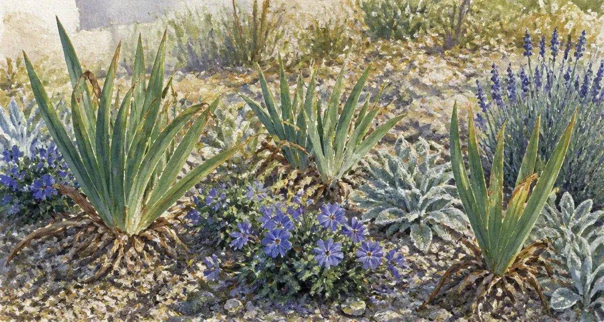 Que mettre au pied des iris : lavande, sauge et paillage drainant en graviers
