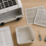 réparation climatiseur mobile avec outils et filtres