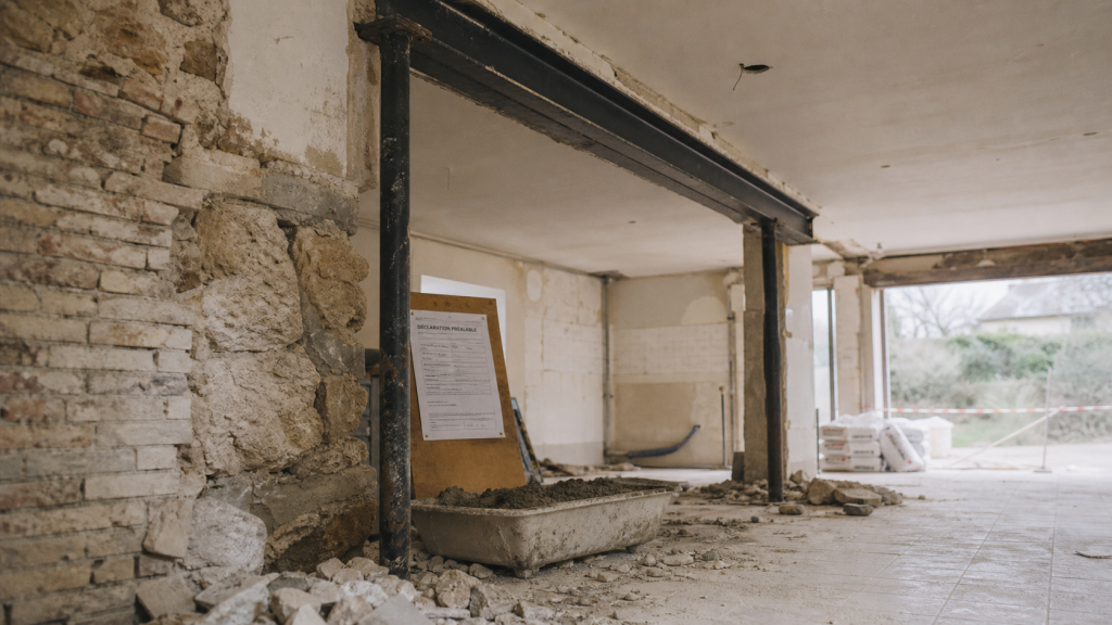 Agrandir fenetre : IPN en place, mur découpé et plafond étayé