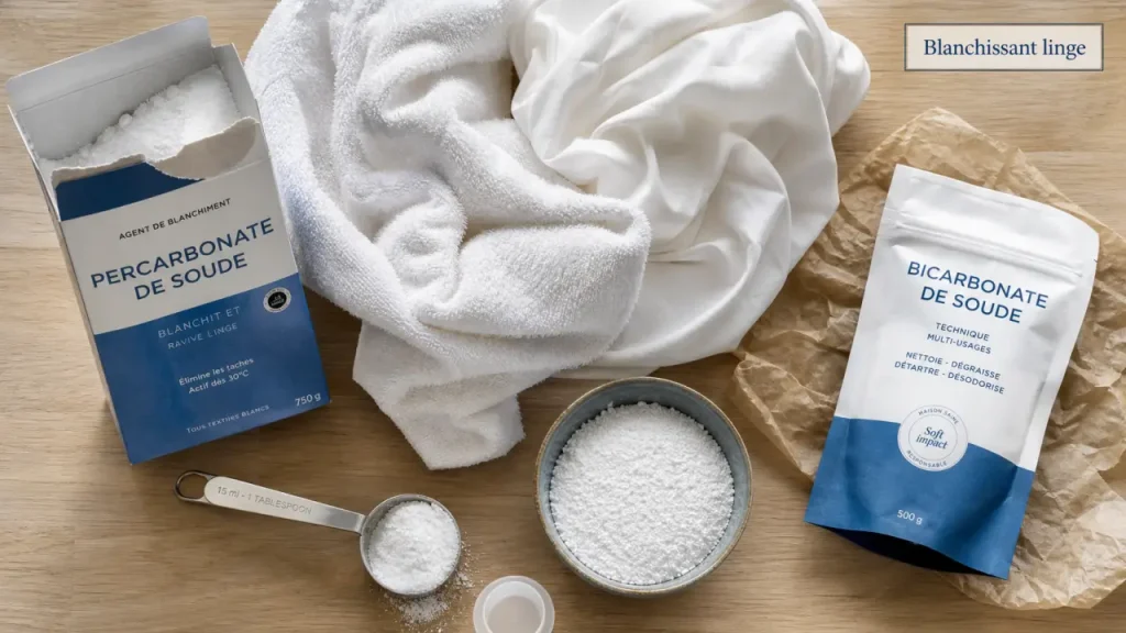 Produit blanchissant pour linge : percarbonate et bicarbonate pour linge blanc jauni
