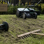Quand scarifier pelouse : scarification avec râteau et scarificateur pour un gazon dense