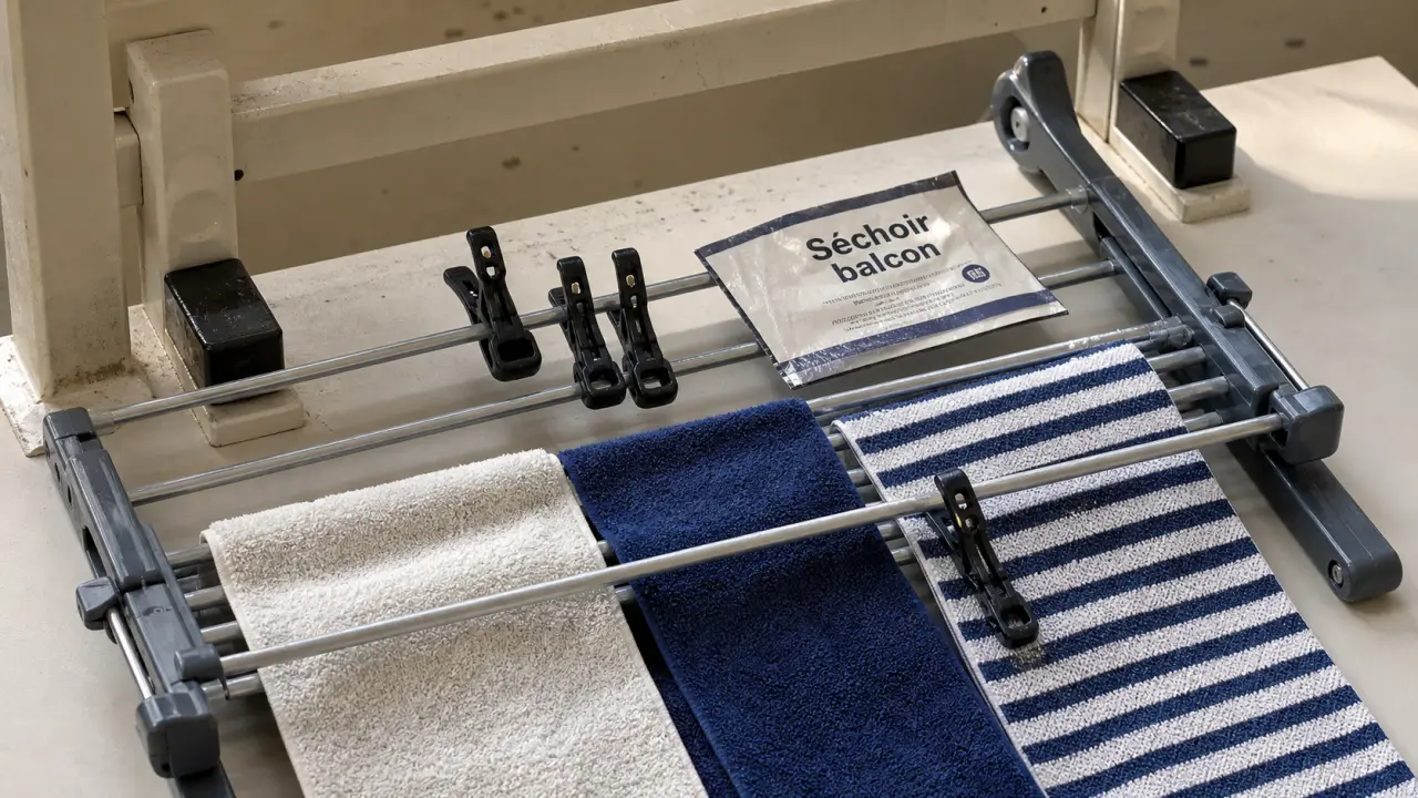 Sechoir balcon extensible sur rambarde de balcon