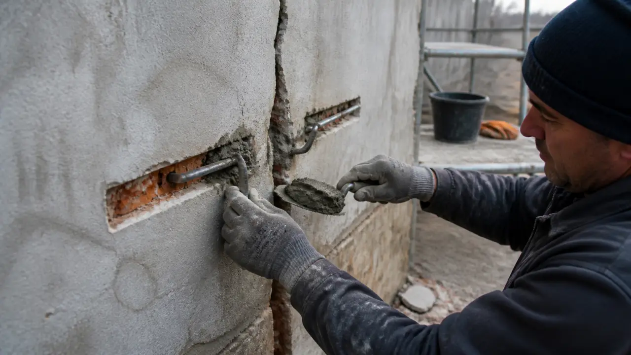 Agrafage des fissures sur mur : agrafe métallique et mortier