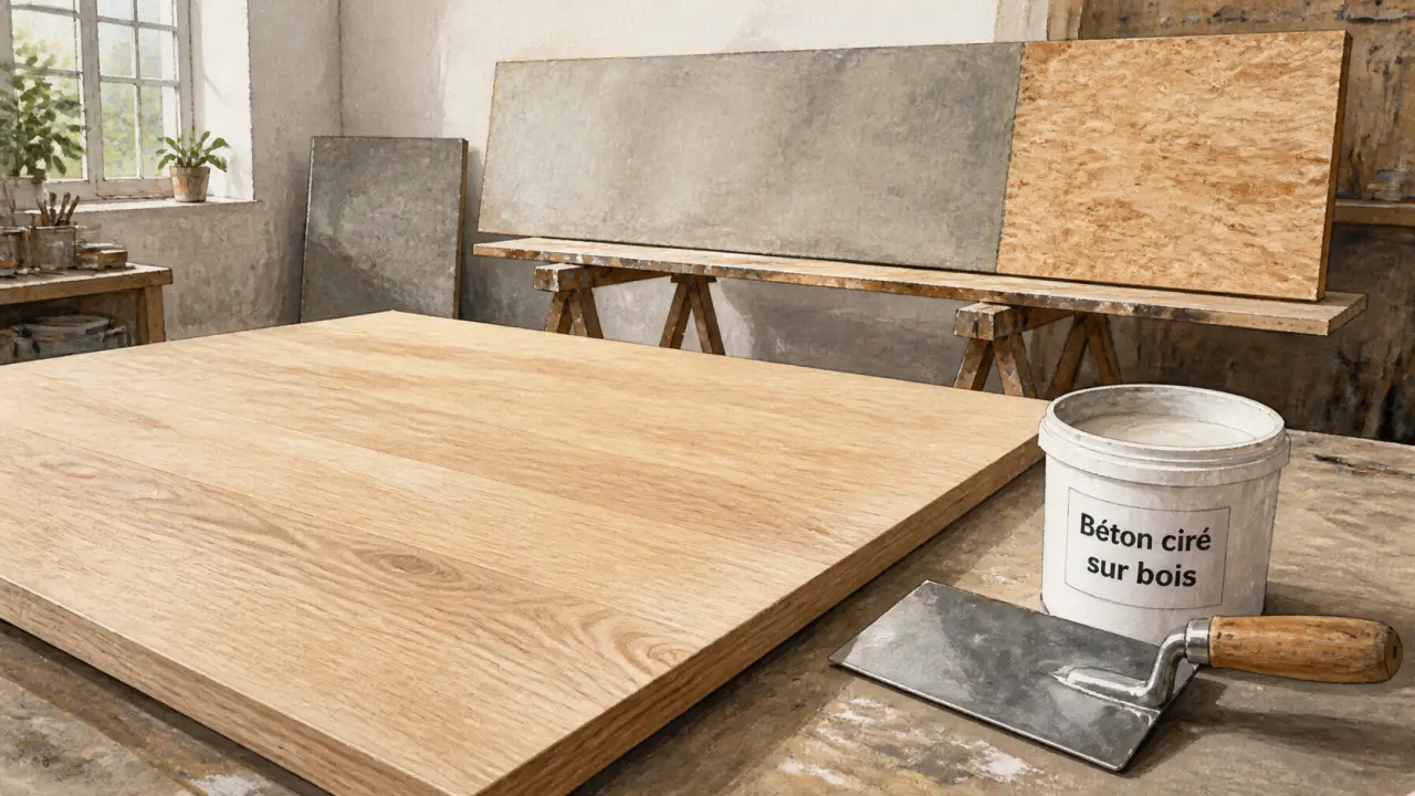 Beton cire sur bois : ponçage et primaire sur plateau bois