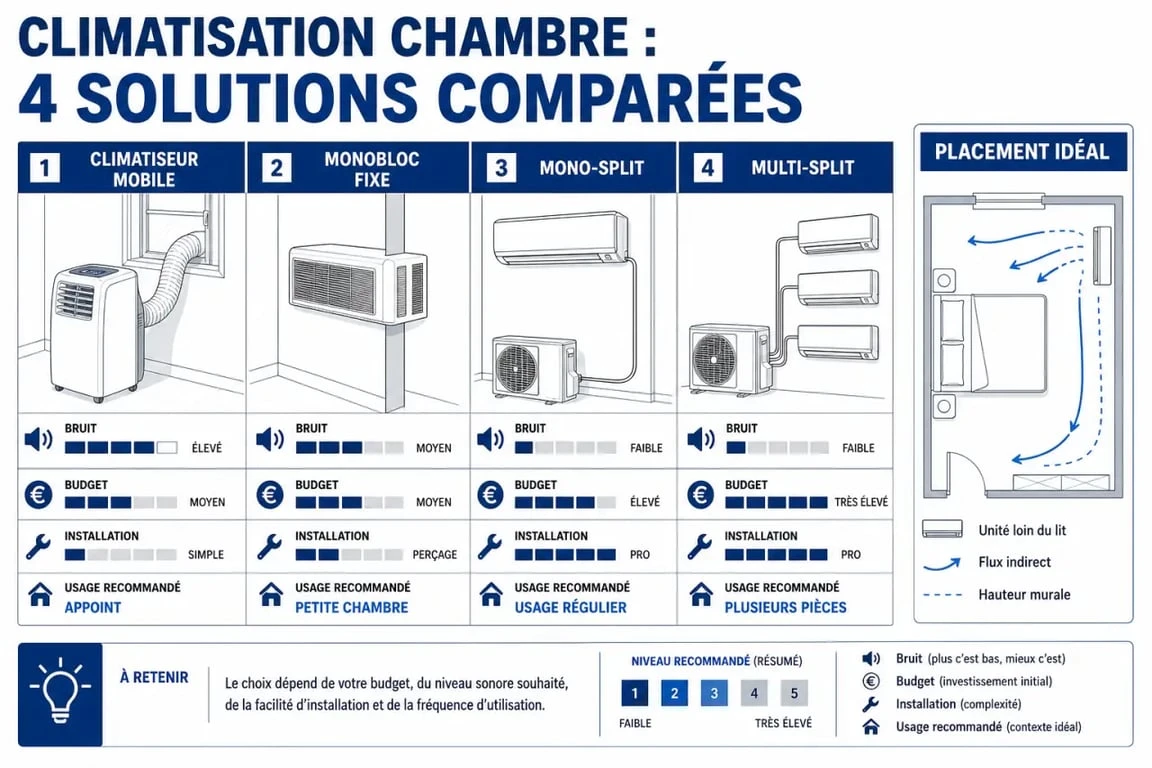 Comparatif climatisation chambre : mobile, monobloc, mono-split et multi-split