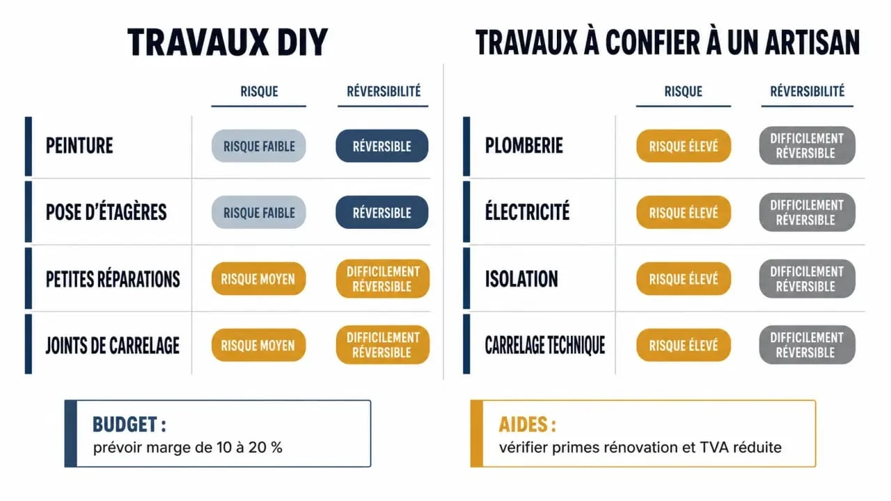 artisan-renovation conseils travaux diy : comparaison visuelle des travaux à faire soi-même et à confier à un artisan