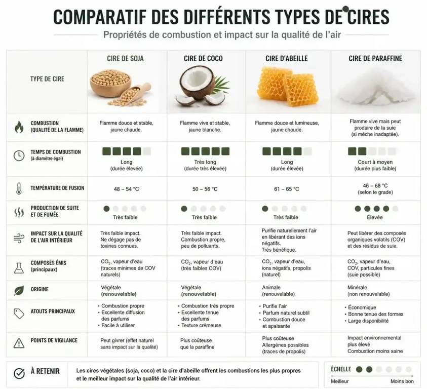 Comparatif des types de cires pour la composition des bougies