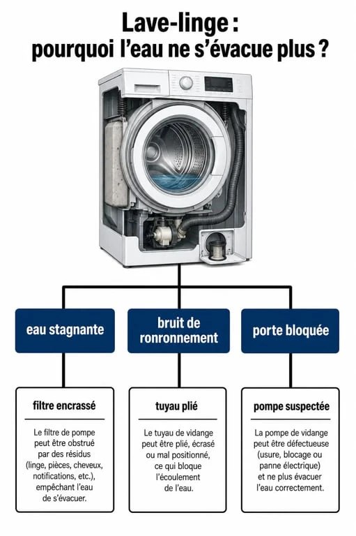 Vidanger machine à laver : diagnostic visuel des causes d’une cuve pleine d’eau