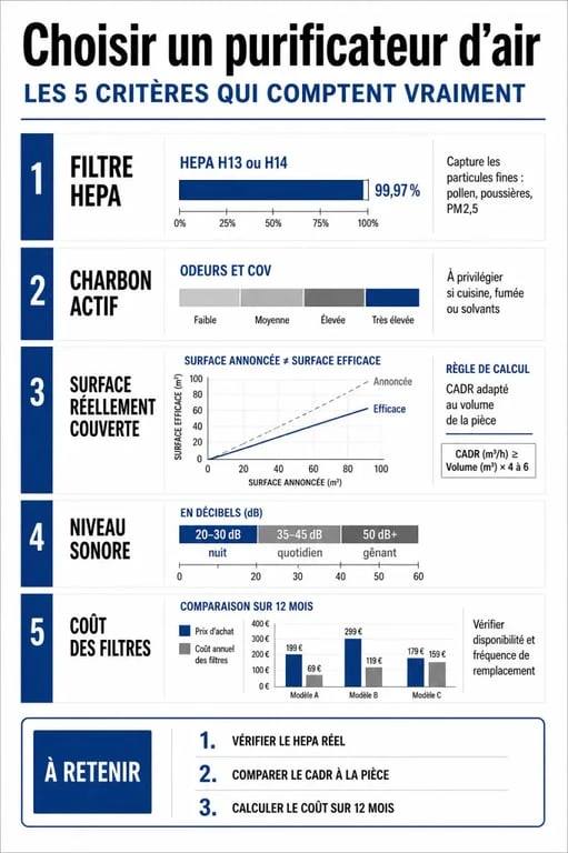 Comparatif du meilleur purificateur d’air selon le filtre HEPA, le charbon actif, le bruit et le coût d’usage