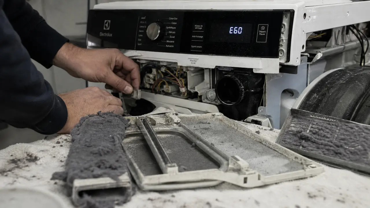 Erreur e60 sèche-linge Electrolux : chauffe bloquée