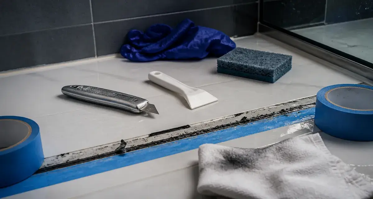 Comment enlever silicone sans rayer : cutter et grattoir sur receveur de douche