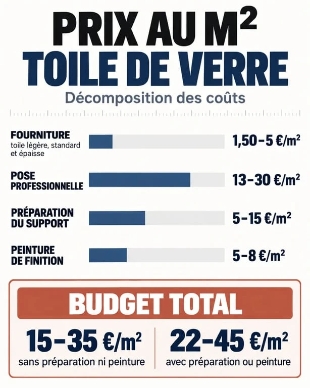 Infographie du prix m2 toile de verre et de la répartition des coûts de pose